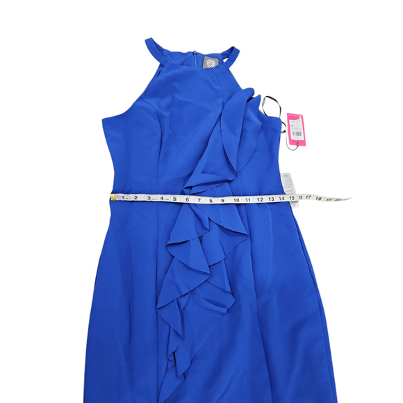 Vince Camuto Laguna Halter Neck Ruffled Crepe Body Con Dress Cobalt Blue size 6 - Picture 10 of 12